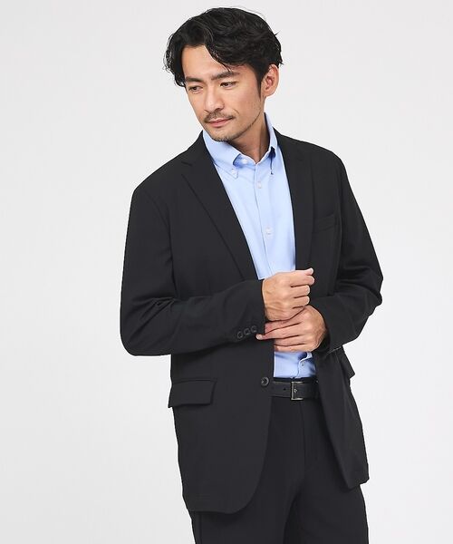 ABAHOUSE / アバハウス テーラードジャケット | 【接触冷感/セットアップ対応】ナイロンジャガード ストレッチ シングルジャケット(ブラック)
