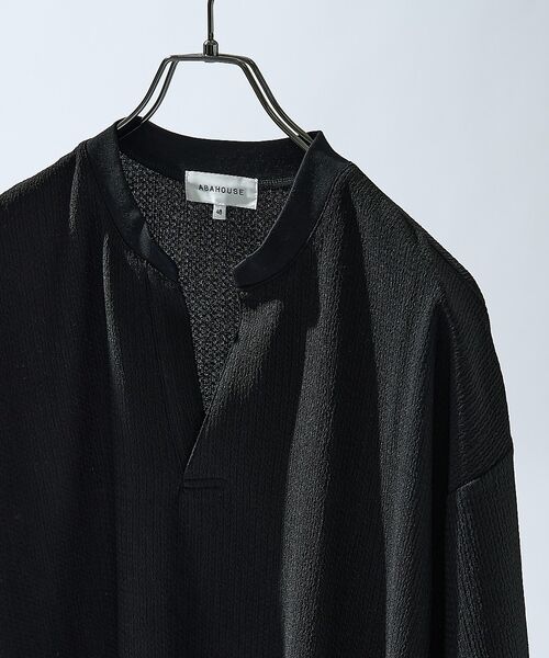 ABAHOUSE / アバハウス Tシャツ | CREPE JERSEY ヘンリーネック スキッパーTシャツ【予約】(ブラック)