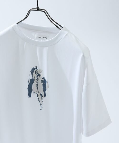 ABAHOUSE / アバハウス Tシャツ | アブストラクト グラフィック プリントTシャツ / オーバーサイズ【予約】(ホワイト)