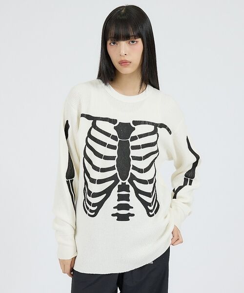 ABAHOUSE / アバハウス スウェット | 【Healthknit / ヘルスニット】サーマルニット ワッフル ボーンズプリ | 詳細1