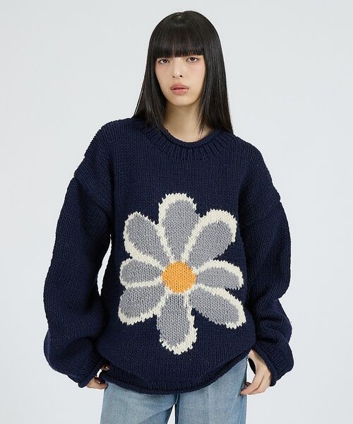ABAHOUSE / アバハウス ニット・セーター | 【THRIFTY LOOK / スリフティールック】HAND KNIT ROLL（ネイビー）