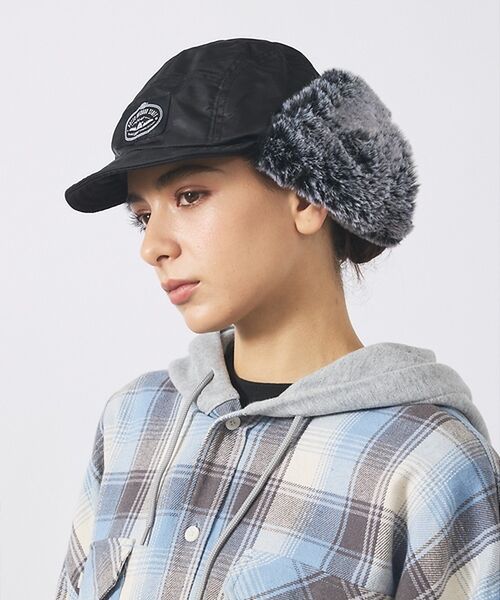 ABAHOUSE / アバハウス ハット | 【POLER / ポーラー】NYLON FUR FLAP CAP / ナイロン（ブラック）
