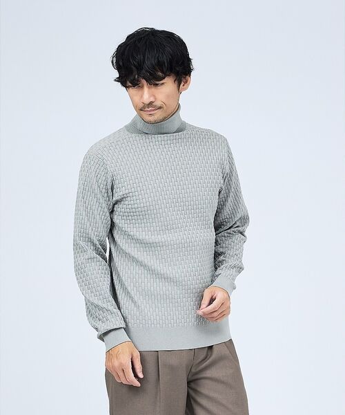 ABAHOUSE / アバハウス ニット・セーター | 【ハイストレッチ】ブロック ジャガード タートルネック ニット【予約】 | 詳細6