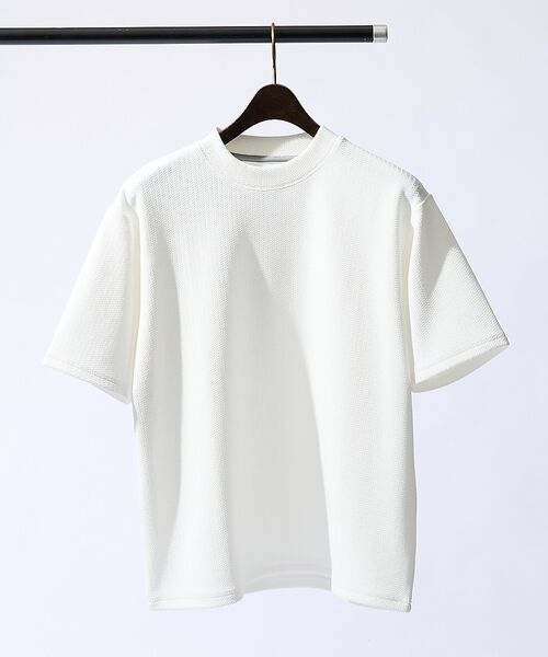 ABAHOUSE / アバハウス シャツ・ブラウス | 【ヘリンボーン柄】ジャガード モックネック 半袖 Tシャツ【予約】（ホワイト）