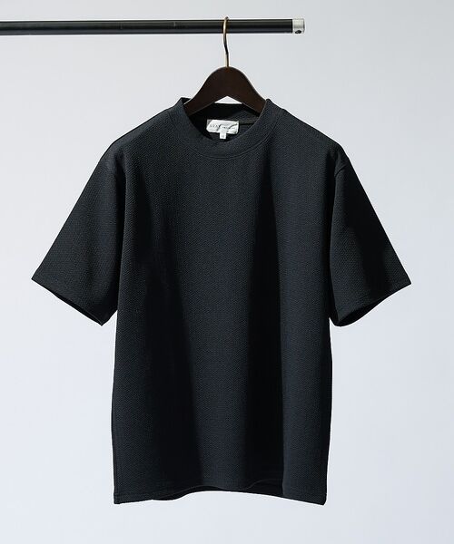ABAHOUSE / アバハウス シャツ・ブラウス | 【ヘリンボーン柄】ジャガード モックネック 半袖 Tシャツ / アンサンブル対応(ブラック)