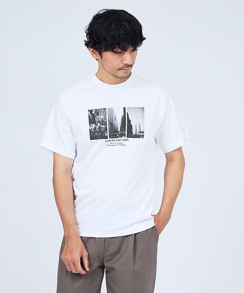 ABAHOUSE / アバハウス Tシャツ | 【THE CITY】プリント 半袖Tシャツ（ホワイト系その他1）