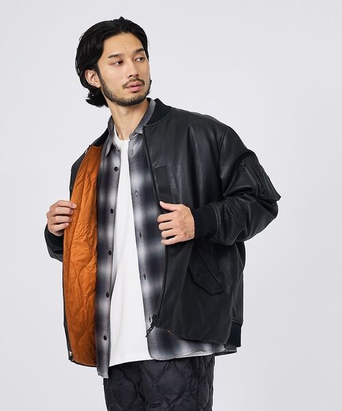 ABAHOUSE / アバハウス レザーブルゾン・ジャケット | 【TAION / タイオン】ジャパンスペシャル リバーシブル MA-1 フェイク（ブラック系その他1）