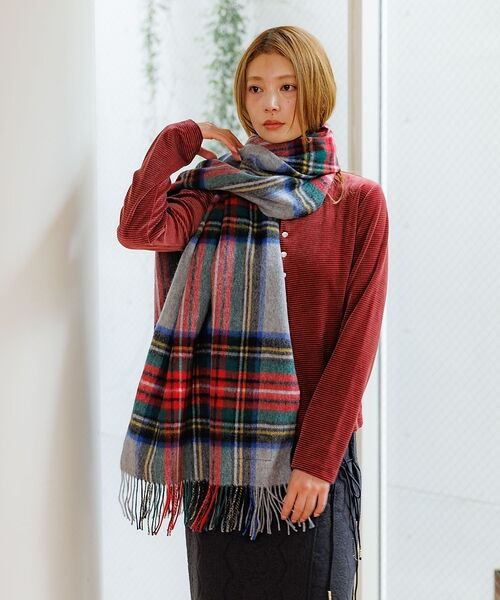 ABAHOUSE / アバハウス マフラー・ショール・スヌード・ストール | 【TWEEDMILL / ツイードミル】大判チェック柄ストール / チェックスト（グレー系その他1）