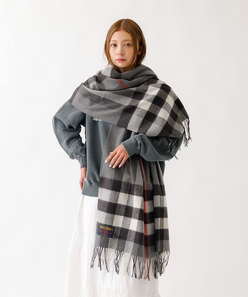 ABAHOUSE / アバハウス マフラー・ショール・スヌード・ストール | 【TWEEDMILL / ツイードミル】大判チェック柄ストール / チェックスト（グレー系その他2）