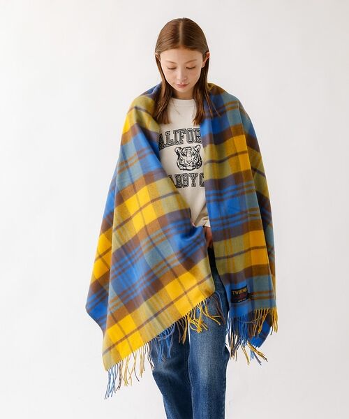 ABAHOUSE / アバハウス マフラー・ショール・スヌード・ストール | 【TWEEDMILL / ツイードミル】大判チェック柄ストール / チェックスト（イエロー系その他1）