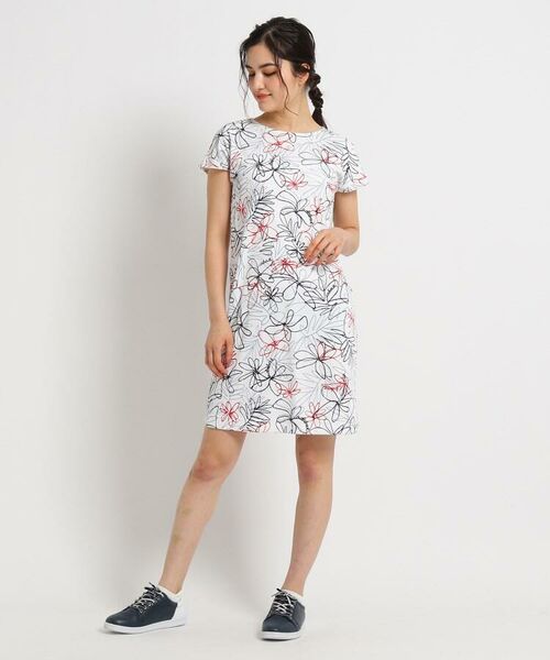 セール 本体 円 税 ラインフラワー柄ポケッタブルワンピース ミニ丈 ひざ丈ワンピース Adabat アダバット ファッション通販 タカシマヤファッションスクエア