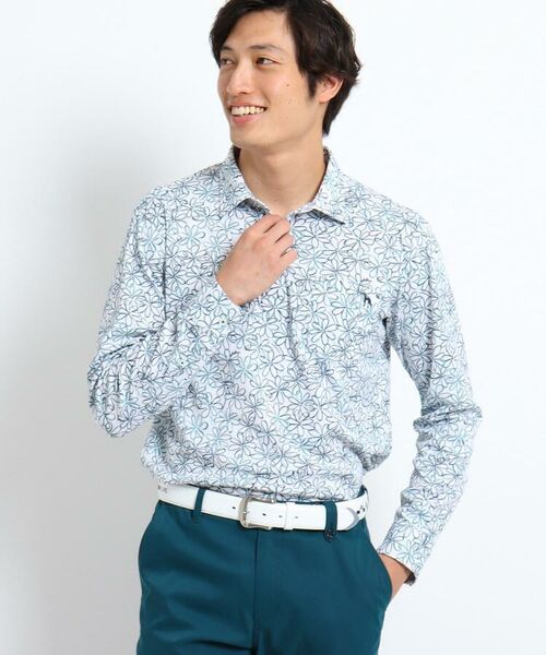 セール 吸水速乾 蓄熱 胸ポケット付きラインフラワー柄長袖ポロシャツ ポロシャツ Adabat アダバット ファッション通販 タカシマヤ ファッションスクエア