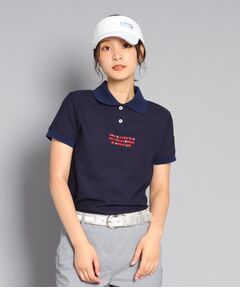 メッシュ調 胸元ロゴデザイン 半袖ポロシャツ