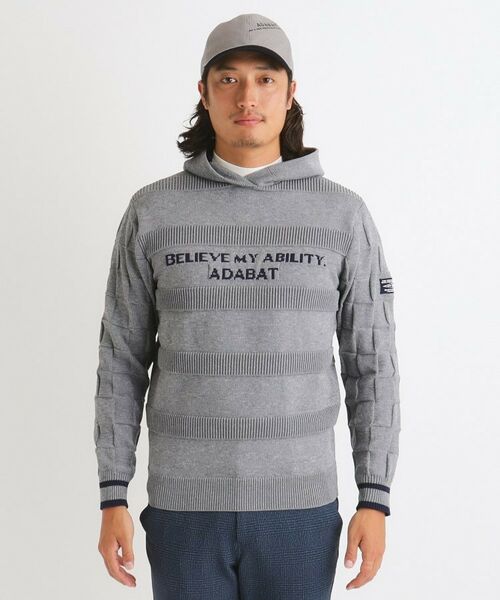 adabatニットパーカー セール】 ロゴデザイン 長袖フーディ （ニット・セーター