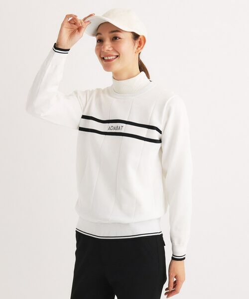 adabat / アダバット ニット・セーター | ラインロゴデザイン クルーネックセーター（ホワイト(001)）
