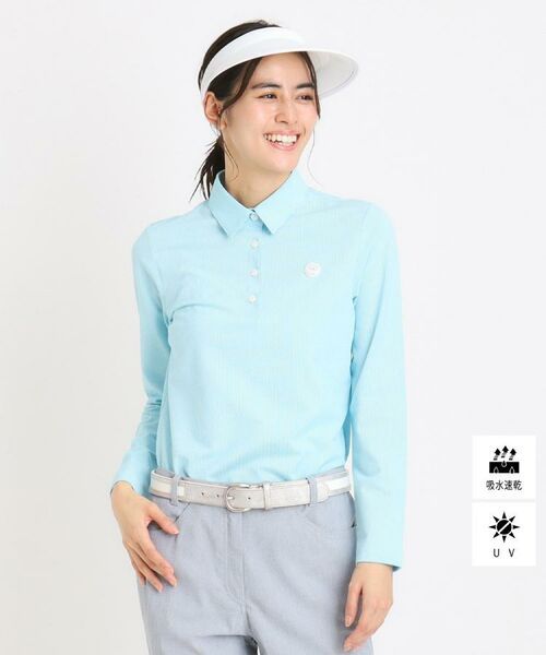 adabat/アダバット UVカット/吸水速乾 シャンブレーストレイプ 長袖ポロシャツ ブルー(392) 38(M) adabat/アダバット UVカット/吸水速乾 シャンブレーストレイプ 長袖ポロシャツ ブルー(392) 38(M)