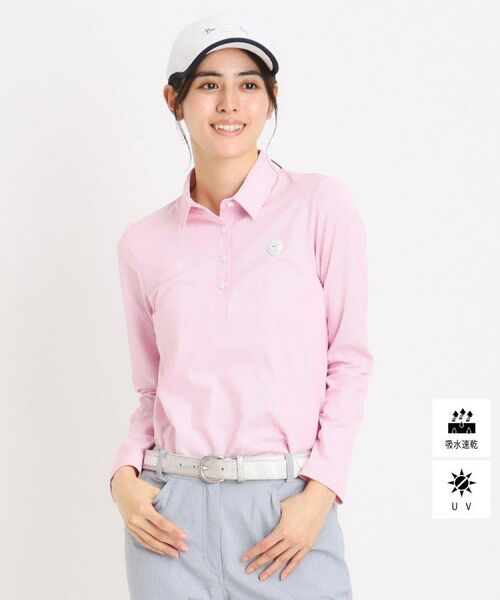 adabat/アダバット UVカット/吸水速乾 シャンブレーストレイプ 長袖ポロシャツ ピンク(372) 36(S) adabat/アダバット UVカット/吸水速乾 シャンブレーストレイプ 長袖ポロシャツ ピンク(372) 36(S)