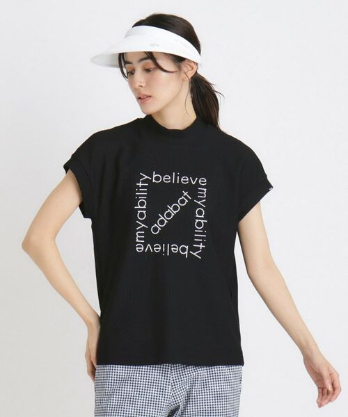 adabat / アダバット カットソー | ドライワッフルモックネックT（ブラック(019)）