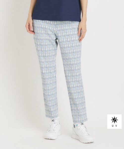 adabat/アダバット UVカット カラー千鳥クロップドパンツ ブルー(192) 36(S) adabat/アダバット UVカット カラー千鳥クロップドパンツ ブルー(192) 36(S)