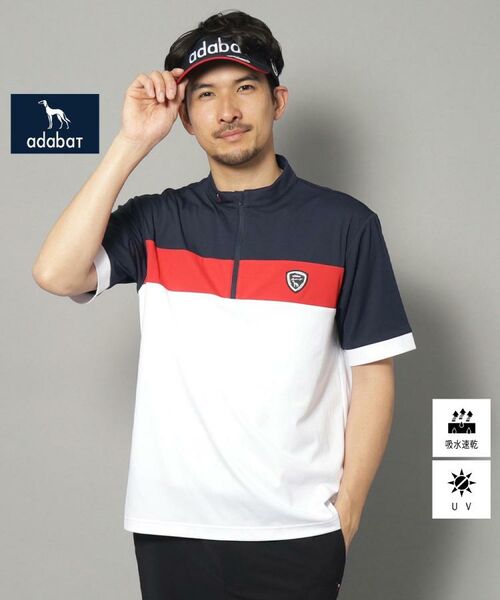 adabat / アダバット カットソー | 【新レーベル ADABAT NAVY】UVカット/吸水速乾 ドライハーフジッププルオーバー（ホワイト(001)）