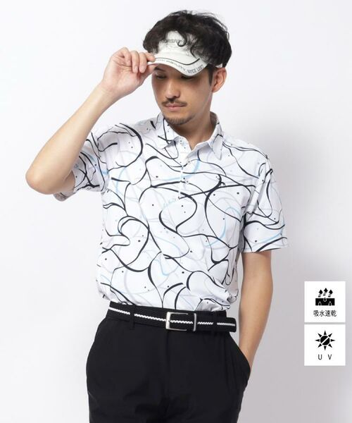 adabat/アダバット UVカット/吸水速乾 ドローイングプリントポロシャツ ホワイト(101) 50(LL) adabat/アダバット UVカット/吸水速乾 ドローイングプリントポロシャツ ホワイト(101) 50(LL)
