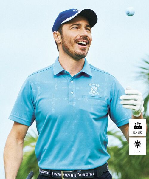adabat/アダバット UVカット/吸水速乾 クールコアロゴチェックポロシャツ ブルー(091) 52(XL) adabat/アダバット UVカット/吸水速乾 クールコアロゴチェックポロシャツ ブルー(091) 52(XL)