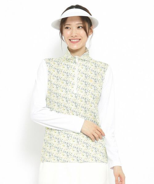 adabat/アダバット 小花柄デザイン ハーフジッププルオーバー イエロー(132) 42(LL) adabat/アダバット 小花柄デザイン ハーフジッププルオーバー イエロー(132) 42(LL)