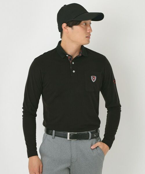 adabat / アダバット ポロシャツ | 【吸湿発熱】小紋ジャカード長袖ポロシャツ(ブラック(019))