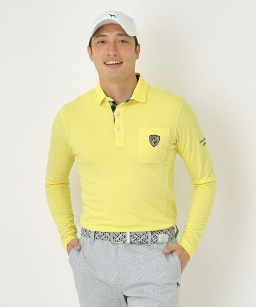 adabat / アダバット ポロシャツ | 【吸湿発熱】小紋ジャカード長袖ポロシャツ(イエロー(031))
