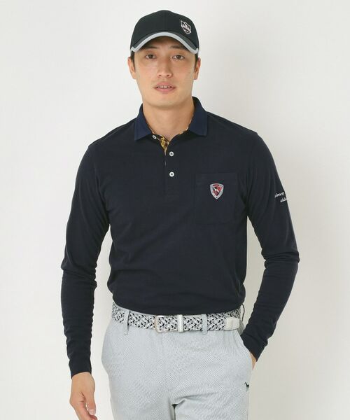 adabat / アダバット ポロシャツ | 【吸湿発熱】小紋ジャカード長袖ポロシャツ(ネイビー(094))