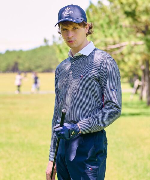 adabat / アダバット ポロシャツ | 【新レーベル ADABAT NAVY】吸水速乾 サッカーストライプ長袖ポロシャツ | 詳細1