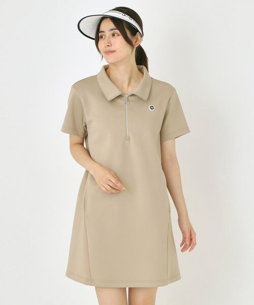 adabat/アダバット ライトスムースハーフジップワンピース ベージュ(052) 42(LL) adabat/アダバット ライトスムースハーフジップワンピース ベージュ(052) 42(LL)