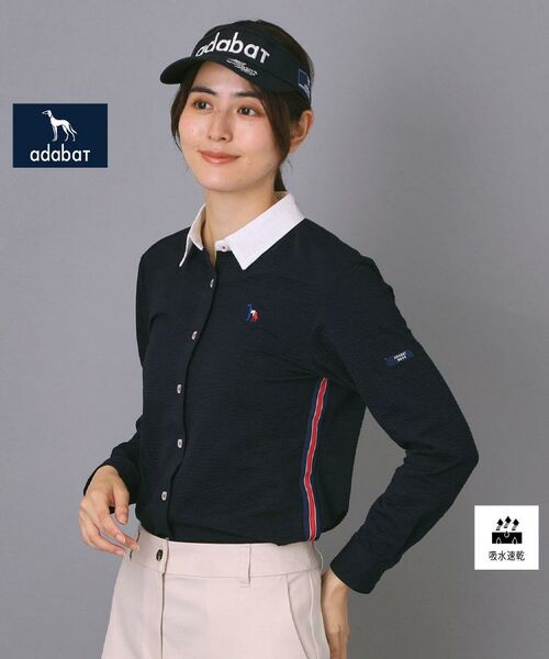 【新品】  レディースゴルフ長袖ポロシャツ ネイビーM FILA フィラ ポロシャツ レディース 長袖 鹿の子 無地 綿 ドライ