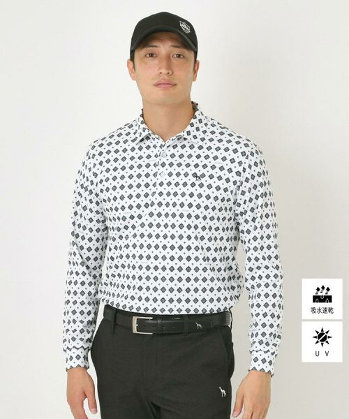 adabat/アダバット 【UVカット・吸水速乾】アスコットプリント長袖ポロシャツ ホワイト(102) 52(LL) adabat/アダバット 【UVカット・吸水速乾】アスコットプリント長袖ポロシャツ ホワイト(102) 52(LL)