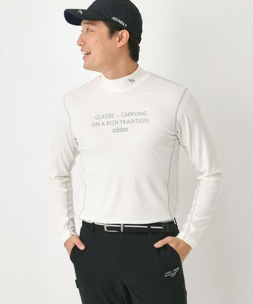 adabat / アダバット カットソー | 【吸湿発熱】メッセージロゴモックネックロンT(ホワイト(001))