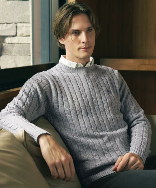 adabat / アダバット ニット・セーター | ケーブル柄クルーネックニット(ライトグレー(011))