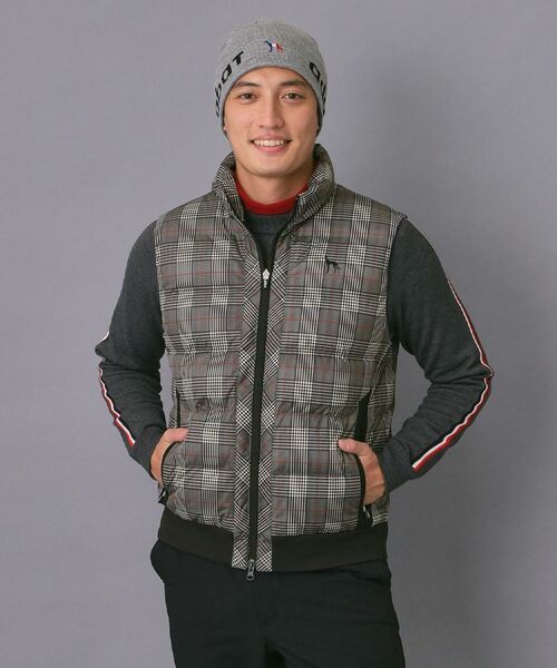 新レーベル ADABAT NAVY】撥水グレンチェック中綿ベスト （ダウン