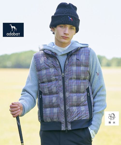 adabat / アダバット ダウンジャケット・ベスト | 【新レーベル ADABAT NAVY】撥水グレンチェック中綿ベスト（ブラック(219)）