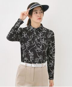 adabat / アダバット ポロシャツ | 裏起毛ドローイングフラワー長袖ポロシャツ