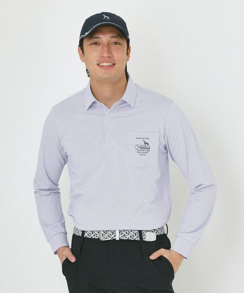 adabat / アダバット ポロシャツ | シャンブレーストライプ長袖ポロシャツ（ブルー(393)）