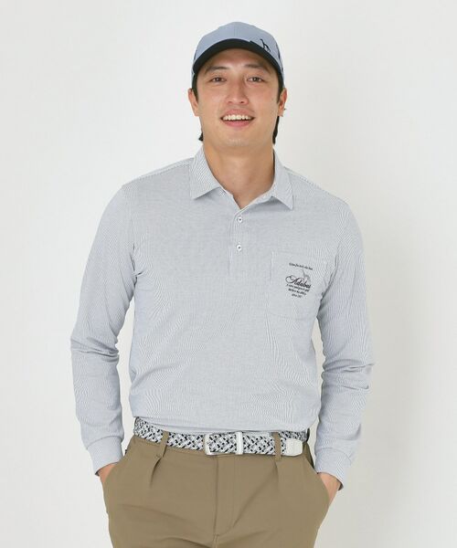 adabat / アダバット ポロシャツ | シャンブレーストライプ長袖ポロシャツ（ネイビー(394)）