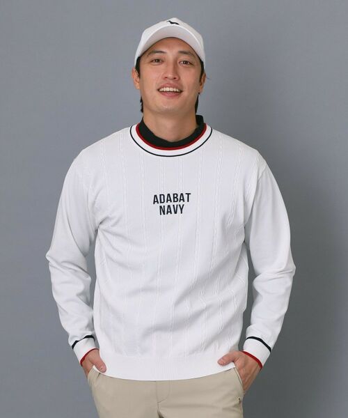 adabat / アダバット ニット・セーター | 【ADABAT NAVY】ケーブルストライプクルーニット（ホワイト(001)）