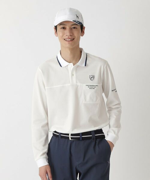 adabat / アダバット ポロシャツ | ハイゲージカノコインレイ長袖ポロシャツ（ホワイト(001)）