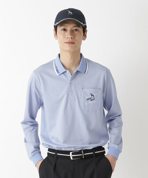 adabat / アダバット ポロシャツ | ファインストライプ長袖ポロシャツ（ブルー(391)）