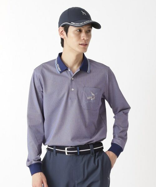 adabat / アダバット ポロシャツ | ファインストライプ長袖ポロシャツ（ブルー(392)）