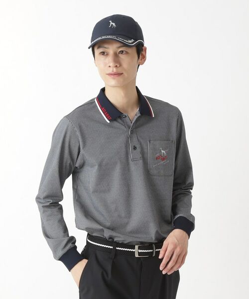 adabat / アダバット ポロシャツ | ファインストライプ長袖ポロシャツ（ネイビー(394)）