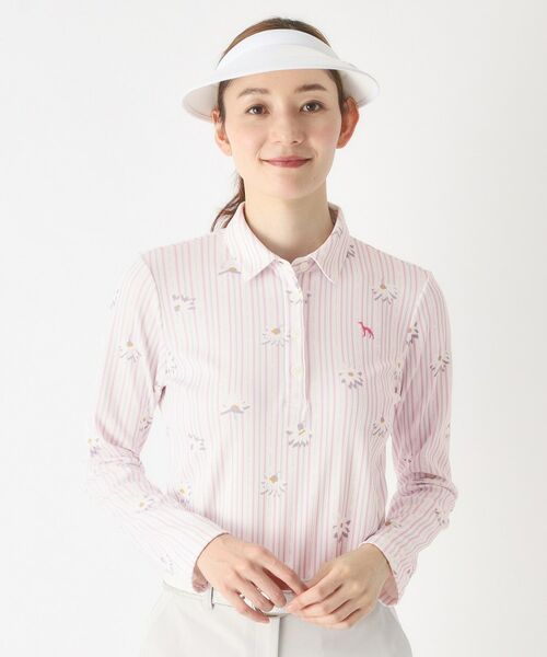 adabat / アダバット ポロシャツ | ストライプフラワー長袖ポロシャツ(ライトピンク(170))