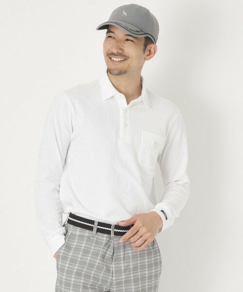 adabat / アダバット ポロシャツ | ボタニカルジャカード長袖ポロシャツ（ホワイト(001)）