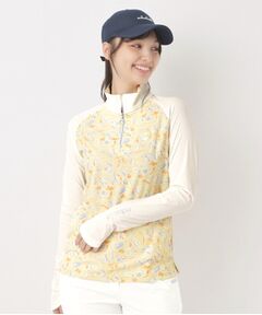 adabat / アダバット カットソー | ラインフラワープリントハーフジッププルオーバー
