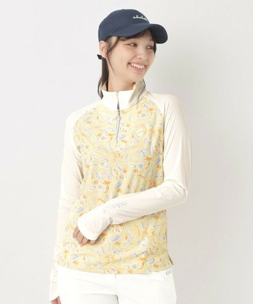 adabat / アダバット カットソー | ラインフラワープリントハーフジッププルオーバー（ライトイエロー(130)）